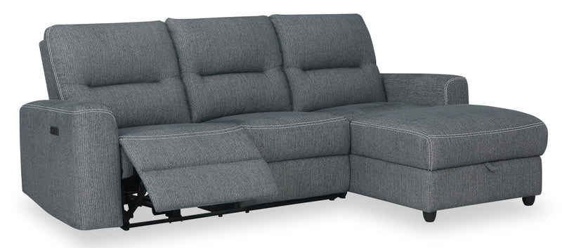 Sofa sectionnel de droite à inclinaison électrique Meadow 2 pièces en tissu de chenille avec fauteuil long de rangement - denim