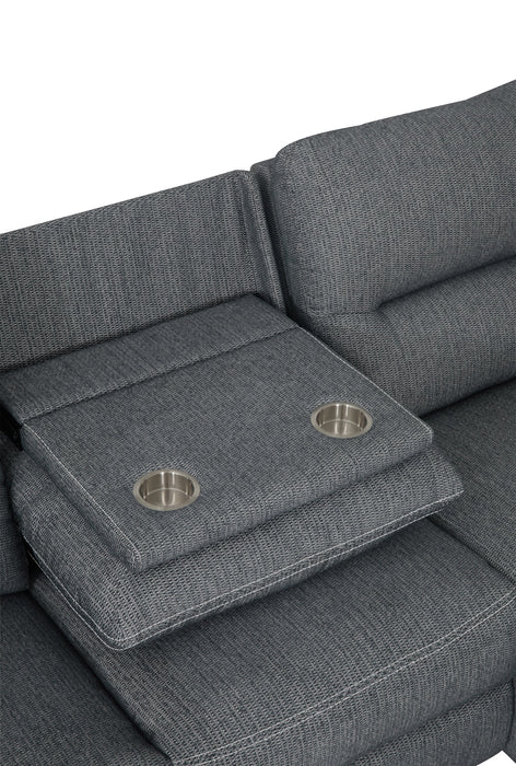 Sofa sectionnel de droite à inclinaison électrique Meadow 2 pièces en tissu de chenille avec fauteuil long de rangement - denim