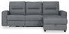 Sofa sectionnel de droite à inclinaison électrique Meadow 2 pièces en tissu de chenille avec fauteuil long de rangement - denim