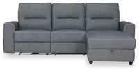 Sofa sectionnel de droite à inclinaison électrique Meadow 2 pièces en tissu de chenille avec fauteuil long de rangement - denim