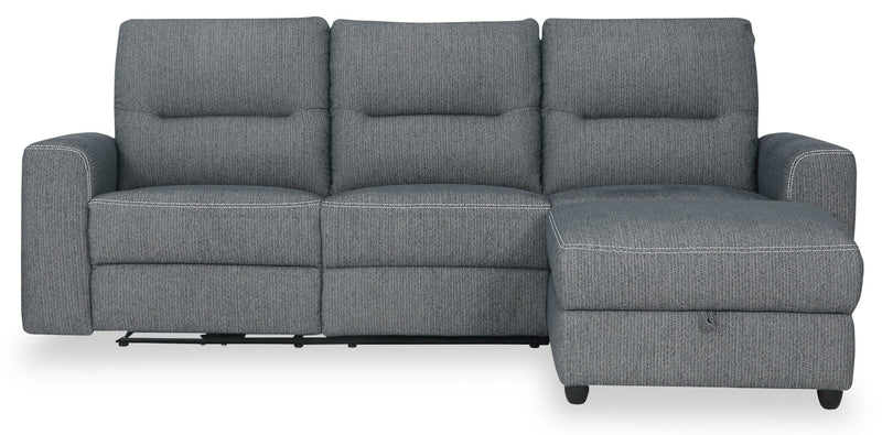 Sofa sectionnel de droite à inclinaison électrique Meadow 2 pièces en tissu de chenille avec fauteuil long de rangement - denim