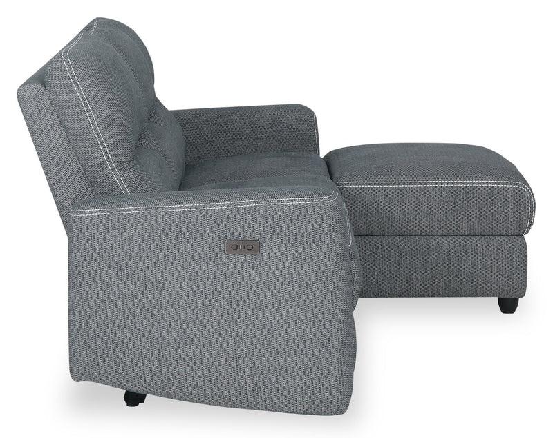 Sofa sectionnel de droite à inclinaison électrique Meadow 2 pièces en tissu de chenille avec fauteuil long de rangement - denim