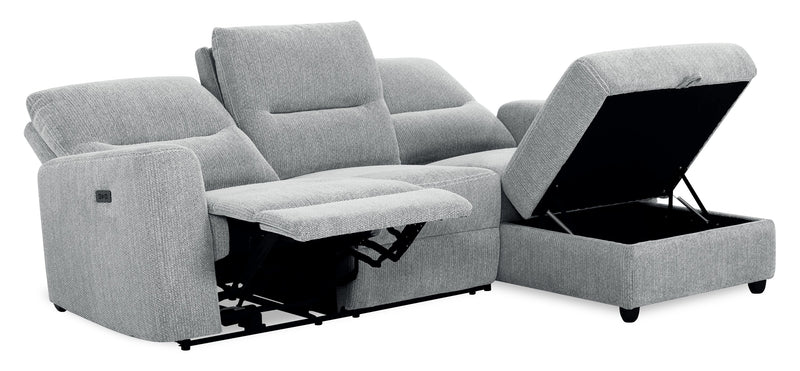 Sofa sectionnel de droite à inclinaison électrique Meadow 2 pièces en tissu de chenille avec fauteuil long de rangement - gris rivière