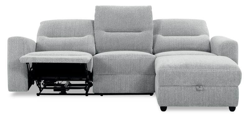 Sofa sectionnel de droite à inclinaison électrique Meadow 2 pièces en tissu de chenille avec fauteuil long de rangement - gris rivière