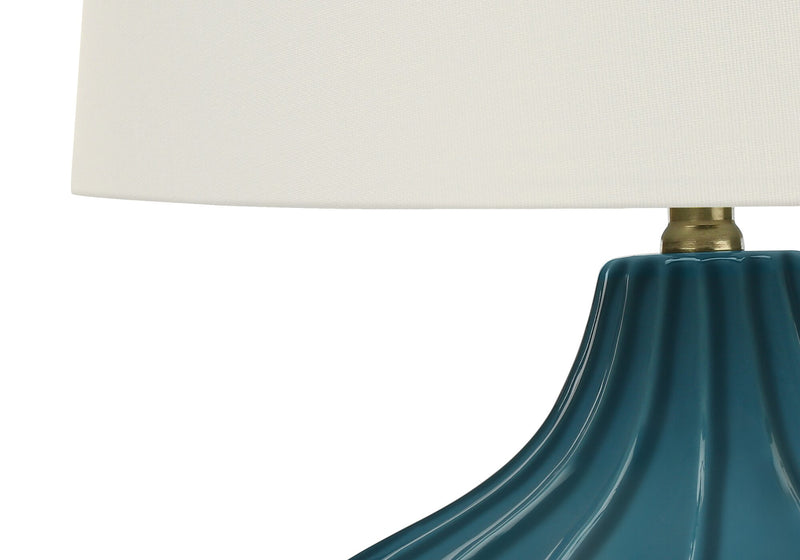 Lampe de table courbée de 24 po en céramique bleue