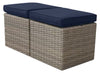 Ensemble de 2 petits poufs Naples pour la terrasse à l’extérieur - osier en résine tressé à la main, résistant aux rayons UV et aux intempéries - naturel et bleu