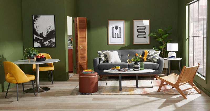 Table de bout ovale moderne Nico de Kort & Co. de 22 po - pierre frittée blanche avec pattes en métal gris foncé