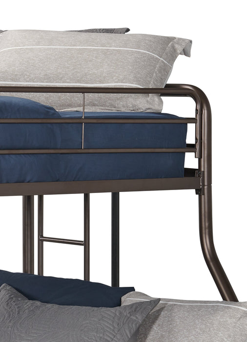 Lits superposés Noah en métal pour enfants avec échelle et garde-corps, bronze foncé - simple et double