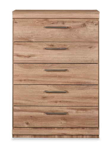  Commode verticale de chambre à coucher Oakley de 31 po (L) x 45 po (H) à 5 tiroirs, fabriquée au Canada - naturelle