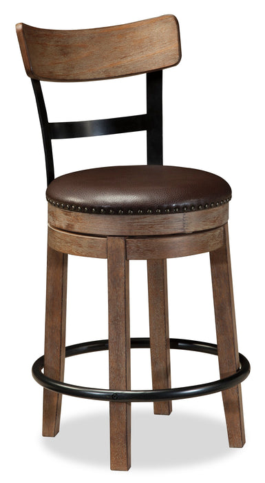 Tabouret 24 po Otis de hauteur comptoir en tissu de cuir végétalien et en métal avec siège pivotant - brun