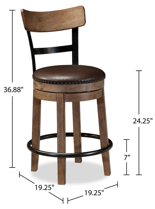 Tabouret 24 po Otis de hauteur comptoir en tissu de cuir végétalien et en métal avec siège pivotant - brun