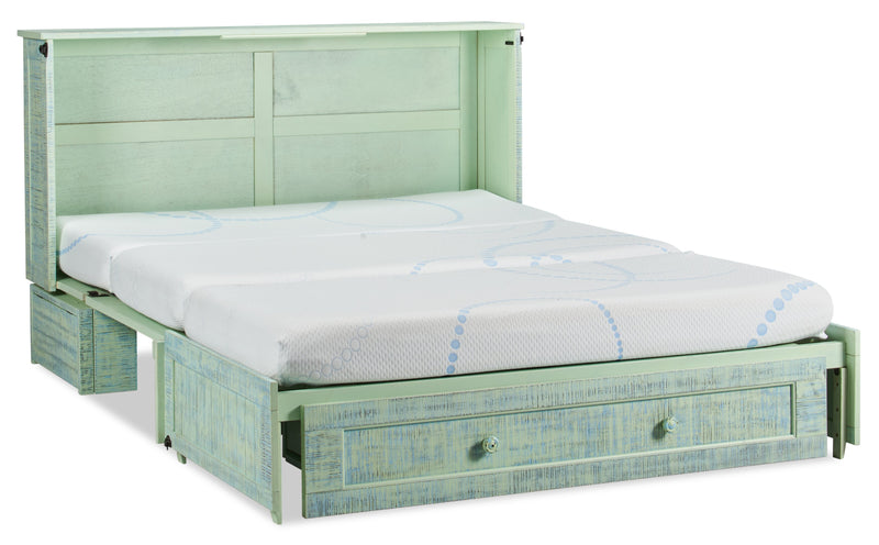 Armoire-lit Parker avec matelas en mousse à mémoire de forme, écume de mer - format grand lit