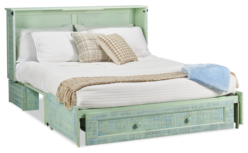 Armoire-lit Parker avec matelas en mousse à mémoire de forme, écume de mer - format grand lit