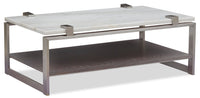 Table à café moderne Paradox de 48 po avec tablette - dessus en marbre blanc avec armature platine brossé