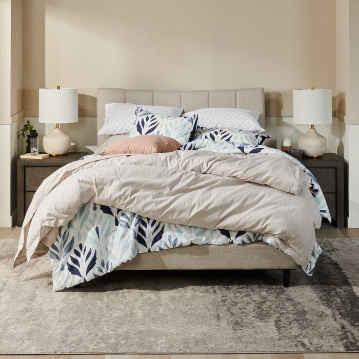 Lit plateforme rembourré Paseo en tissu taupe - format grand lit