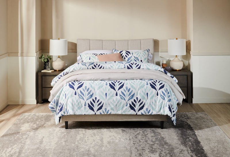 Lit plateforme rembourré Paseo en tissu taupe - format grand lit