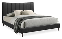  Lit plateforme rembourré Paseo en tissu de cuir végétalien noire - format très grand lit