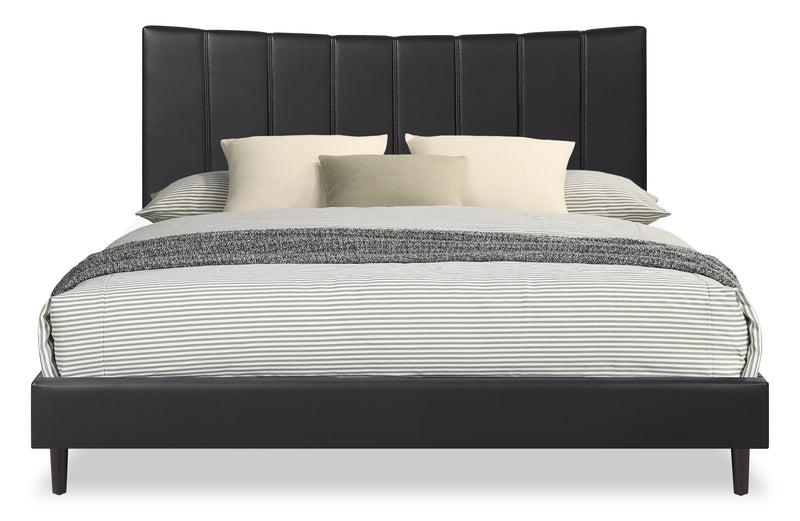 Lit plateforme rembourré Paseo en tissu de cuir végétalien noire - format très grand lit