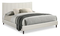  Lit plateforme rembourré Paseo en tissu de cuir végétalien taupe - format très grand lit
