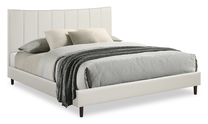 Lit plateforme rembourré Paseo en tissu de cuir végétalien taupe - format très grand lit