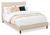 Lit plateforme rembourré Paseo en tissu de cuir végétalien taupe - format grand lit
