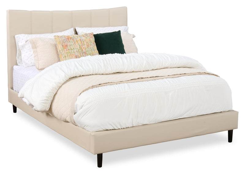 Lit plateforme rembourré Paseo en tissu de cuir végétalien taupe - format grand lit