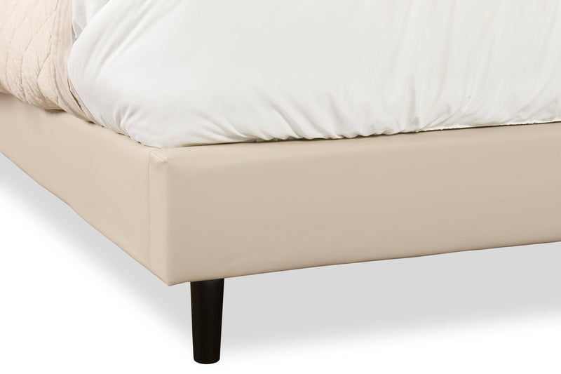Lit plateforme rembourré Paseo en tissu de cuir végétalien taupe - format grand lit