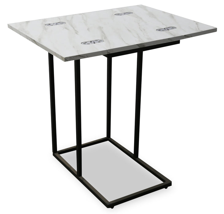 Table Pia de 18 po en forme de C avec dessus extensible - marbre blanc