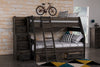 Piper Bunk Bed with Guard Rail for Kids, Solid Pine, Driftwood Grey - Twin/Full | Lits superposés Piper en pin massif gris bois de grève avec garde-corps pour enfants - simple et double