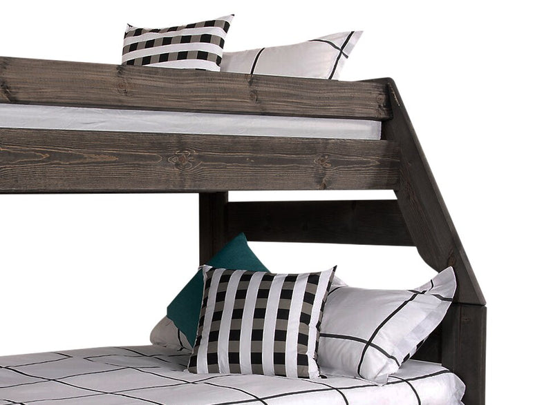 Lits superposés Piper en pin massif gris bois de grève avec garde-corps pour enfants - simple et double