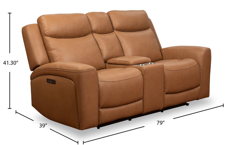 Causeuse à inclinaison électrique Prescott de Scott Living de 79 po en cuir véritable avec appuie-têtes électriques - brun courge musquée