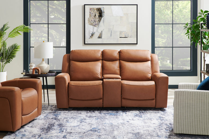 Causeuse à inclinaison électrique Prescott de Scott Living de 79 po en cuir véritable avec appuie-têtes électriques - brun courge musquée
