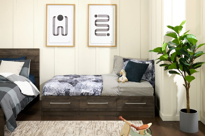 Lit matelot Riley avec 3 tiroirs de rangement pour enfants, fabriqué au Canada, gris - format lit simple