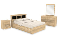 Ensemble lit matelot Riley 6 pièces avec tête de lit bibliothèque, commode, miroir et table de nuit, naturel - format lit double