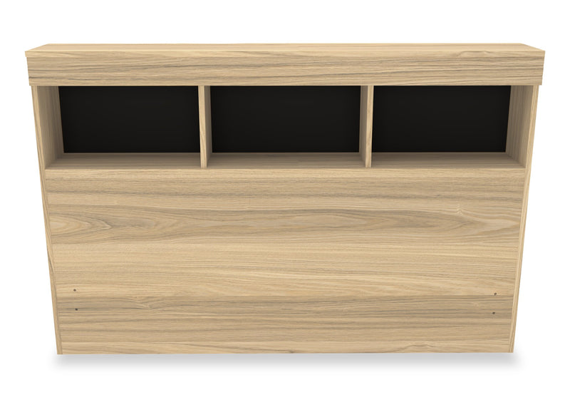 Ensemble lit matelot Riley 6 pièces avec tête de lit bibliothèque, commode, miroir et table de nuit, naturel - format lit double