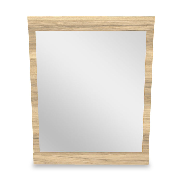 Ensemble lit matelot Riley 6 pièces avec tête de lit bibliothèque, commode, miroir et table de nuit, naturel - format lit double