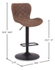 Seth Barstool with Swivel & Adjustable Seat, Vegan Leather Fabric, 23-31"H, Metal - Brown | Tabouret 23-31 po bar Seth en tissu de cuir végétalien et en métal avec siège pivotant et réglable - brun