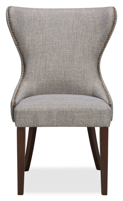 Chaise de salle à manger Shea à oreilles en tissu d’apparence lin et en bois - grise