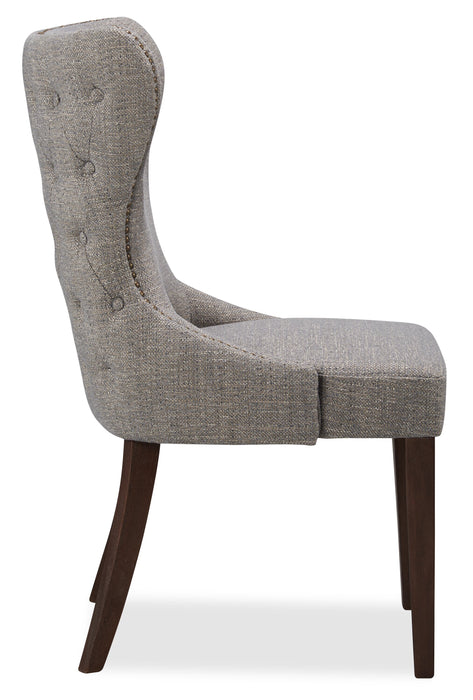 Chaise de salle à manger Shea à oreilles en tissu d’apparence lin et en bois - grise