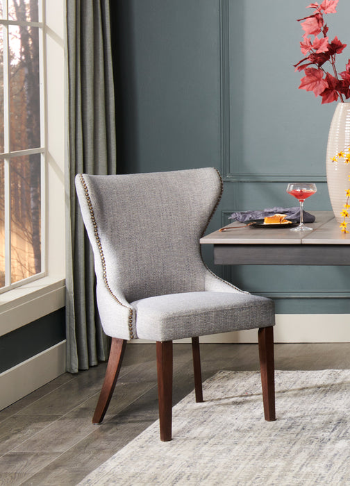 Chaise de salle à manger Shea à oreilles en tissu d’apparence lin et en bois - grise