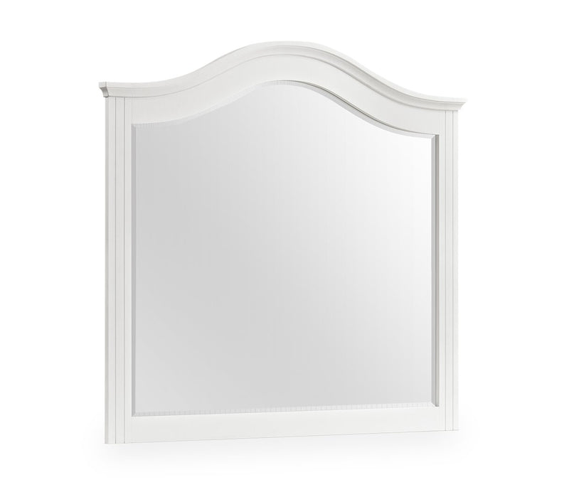 Ensemble de chambre à coucher Ella 6 pièces blanc avec lit à panneaux, commode, miroir et table de nuit - format lit simple