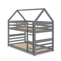 Lits simples superposés Gemma en forme de maison avec toit, échelle intégrée et garde-corps pour enfants - gris