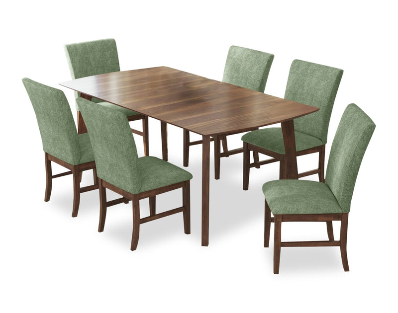 Ensemble de salle à manger Rain 7 pièces avec table de 72 po (L) et 6 chaises vertes - vert et brun