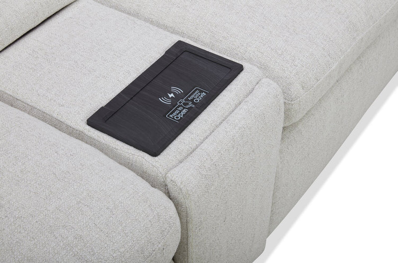 Sofa sectionnel à inclinaison électrique modulaire Sky 6 pièces en tissu avec console et coussins en duvet et plumes - blé Nathan