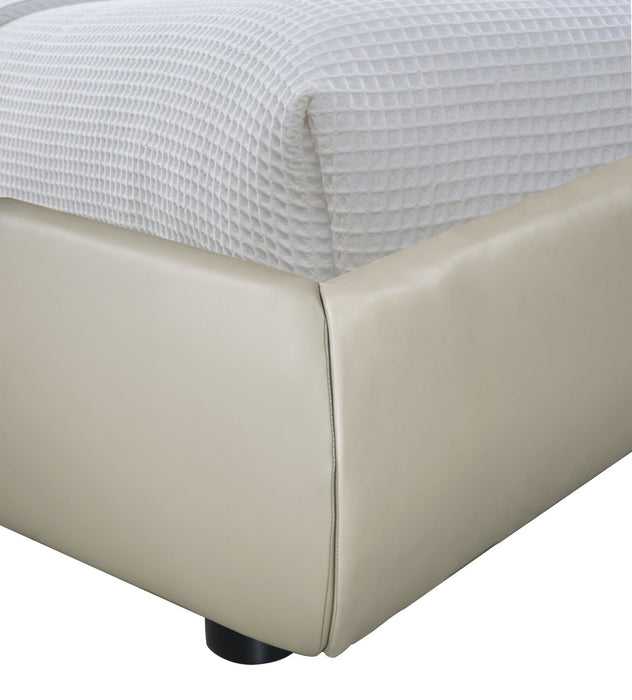 Lit plateforme rembourré moderne Luka en tissu de cuir végétalien taupe - format lit double