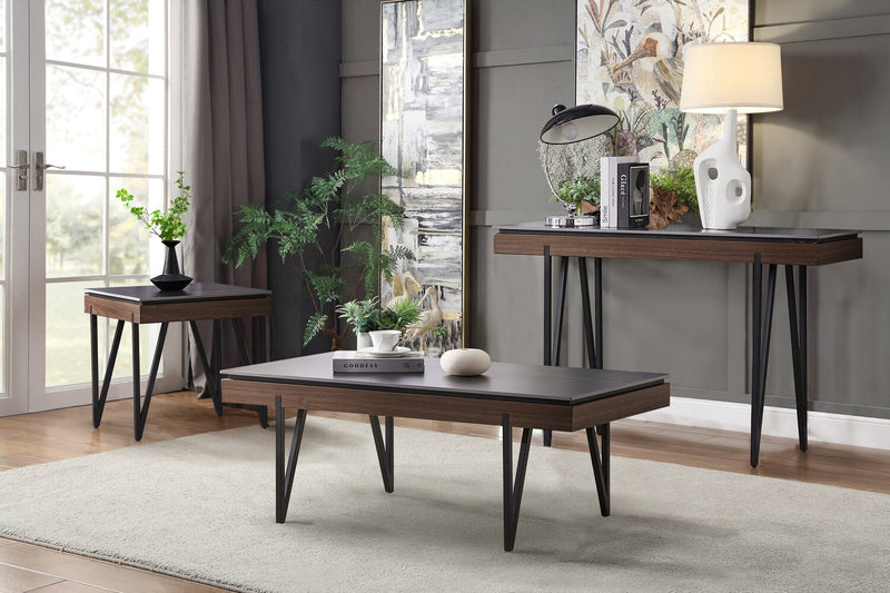 Table de salon moderne Juno de 48 po avec dessus en pierre frittée - noire