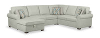 Sofa-lit sectionnel de gauche Haven de Scott Living 4 pièces en tissu de chenille avec fauteuil long de rangement - bleu écume de mer