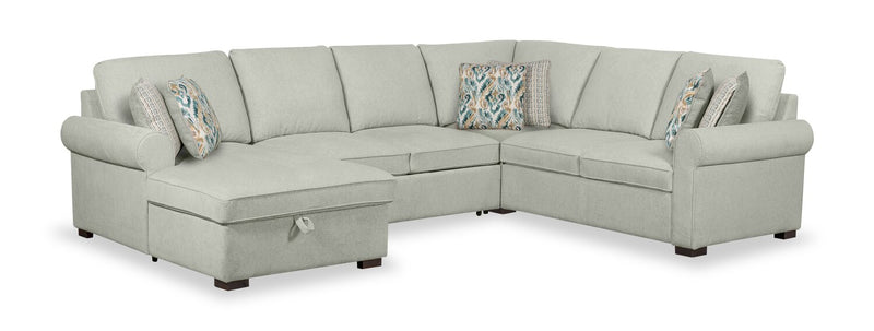 Sofa-lit sectionnel de gauche Haven de Scott Living 4 pièces en tissu de chenille avec fauteuil long de rangement - bleu écume de mer
