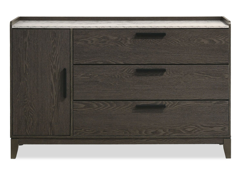 Ensemble de chambre à coucher Sable gris foncé 6 pièces avec lit, commode, miroir et table de nuit - format très grand lit