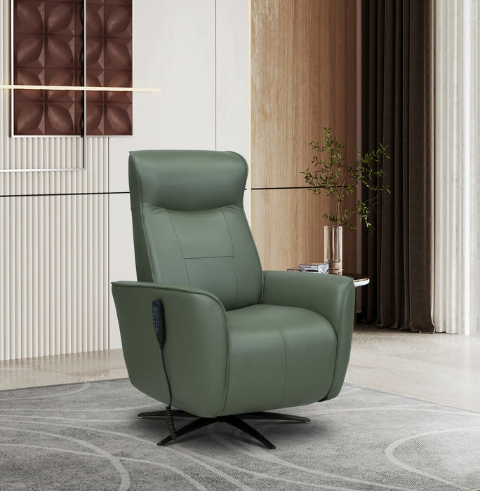 Fauteuil de massage à inclinaison électrique Serene de 31 po en cuir véritable avec appuie-tête électrique et siège chauffant - vert